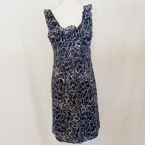 Ann Taylor Blue/Cream Floral Sleeveless Dress
